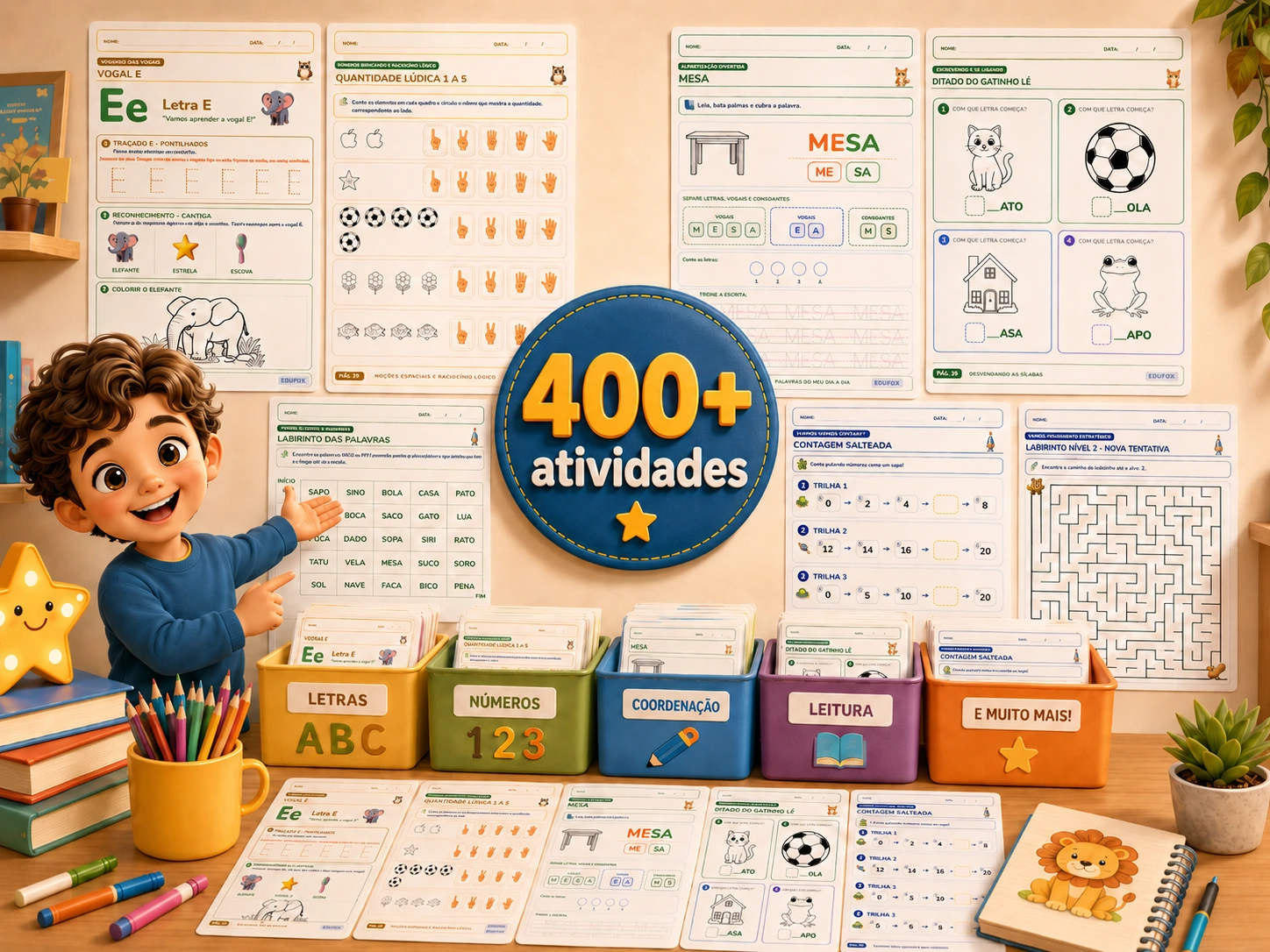 Mural das folhas de atividades prontas para impressão